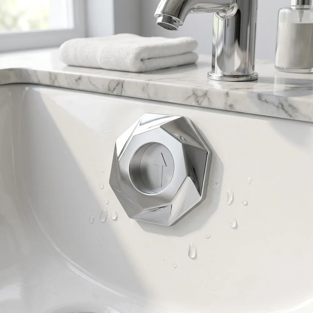 ABS Basin Overflow Cover Silver with Odor-Preventing Closure Valve 2.2cm to 2.4cm Size for 22mm and 24mm Overflow Hole Fit