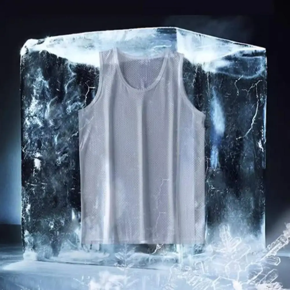 Men Polyester Vest Men's Mesh Vest Slim Fit Tank Top for Gym Streetwear Breathable Muscle Fitness Shirt Solid Color Round Neck