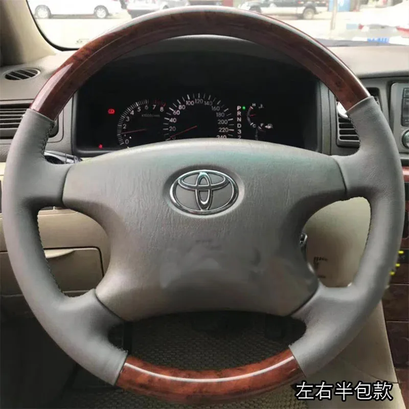 For Toyota Old Vios Corolla Hand-stitched non-slip grey Genuine Leather car Steering Wheel Cover