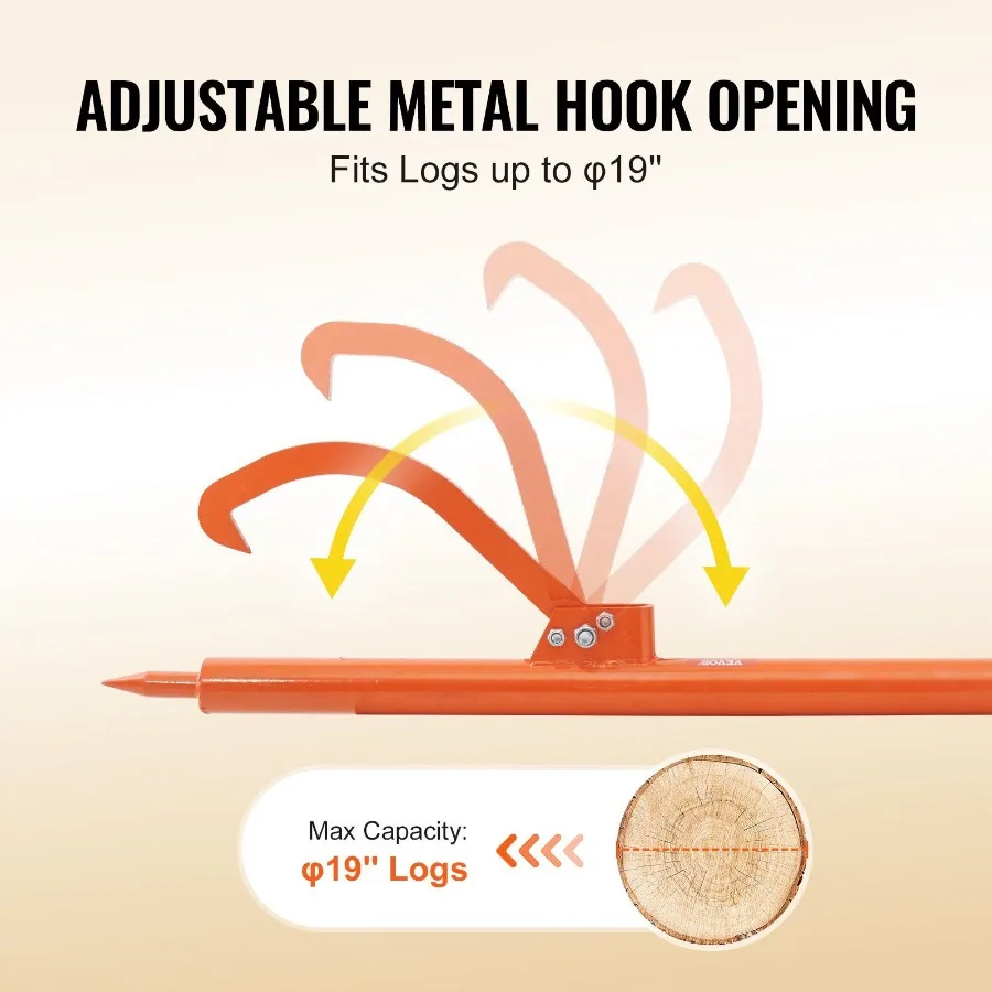 Log Peavey 46,5 pollici Sollevatore per tronchi con manico in metallo Max 19 pollici Rullo per tronchi con apertura