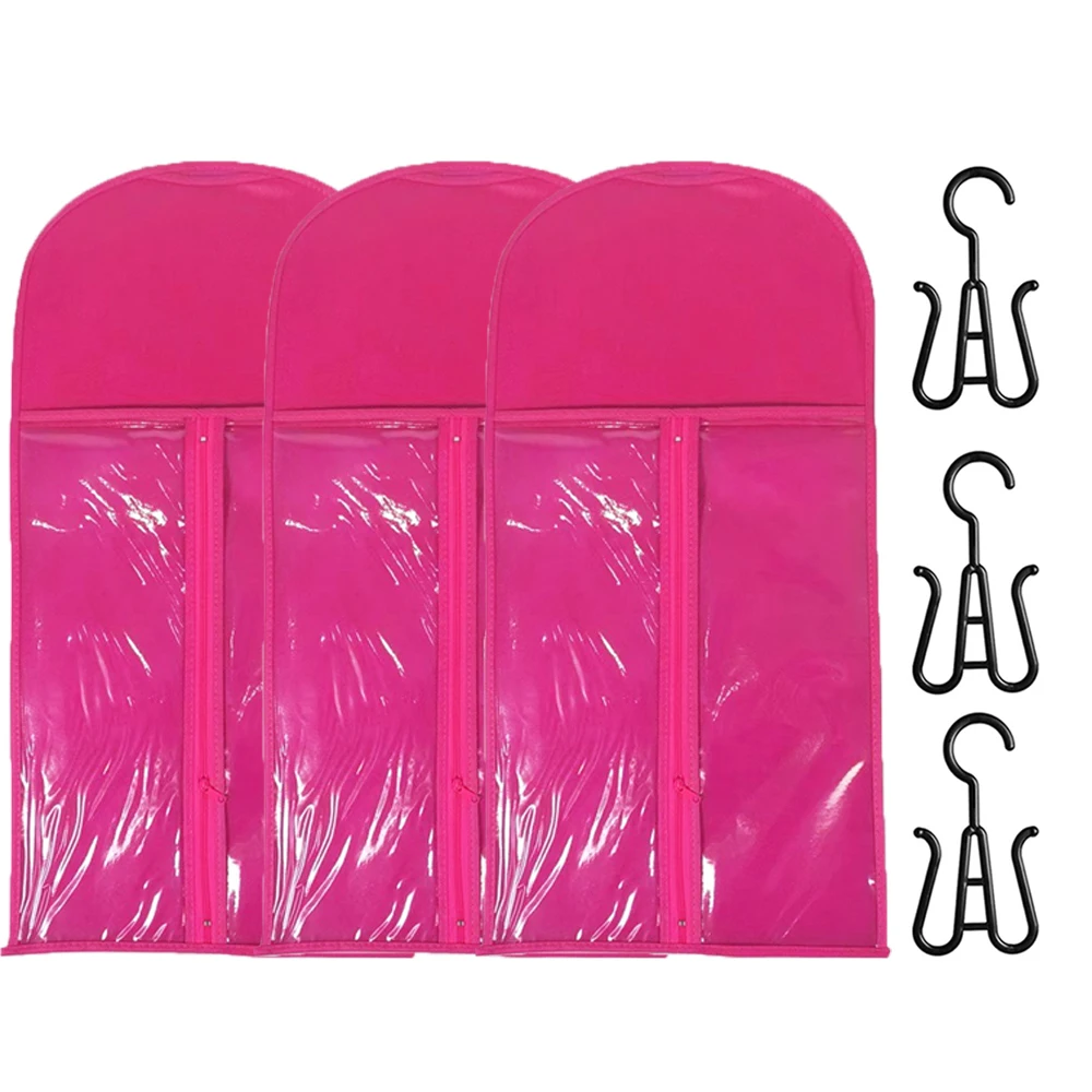 6/3/2/1PCS Rose rot Perücke verpackung beutel Vlies Staub Proof Perücken Träger Taschen lange haar verlängerung lagerung tasche Mit Kunststoff Aufhänger