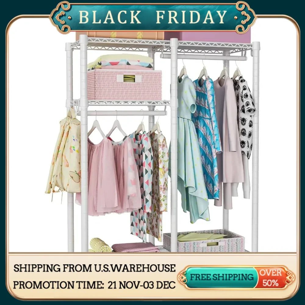 F1 Garment Rack for Kids, Baby, Students, and Children's Room, 4 Tiers Freestanding and Portable Heavy Duty Closets