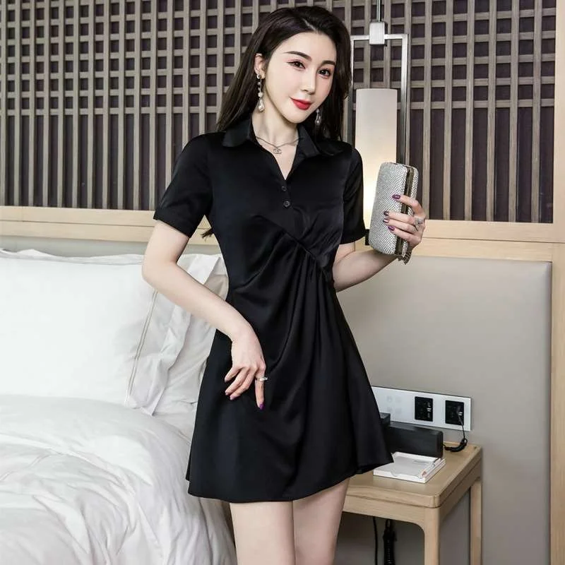 Nan verano irt Ollar blanco satén Dr mujeres temperamento cintura alta falda Irregular ort Sve Commute Sle Ciwalk