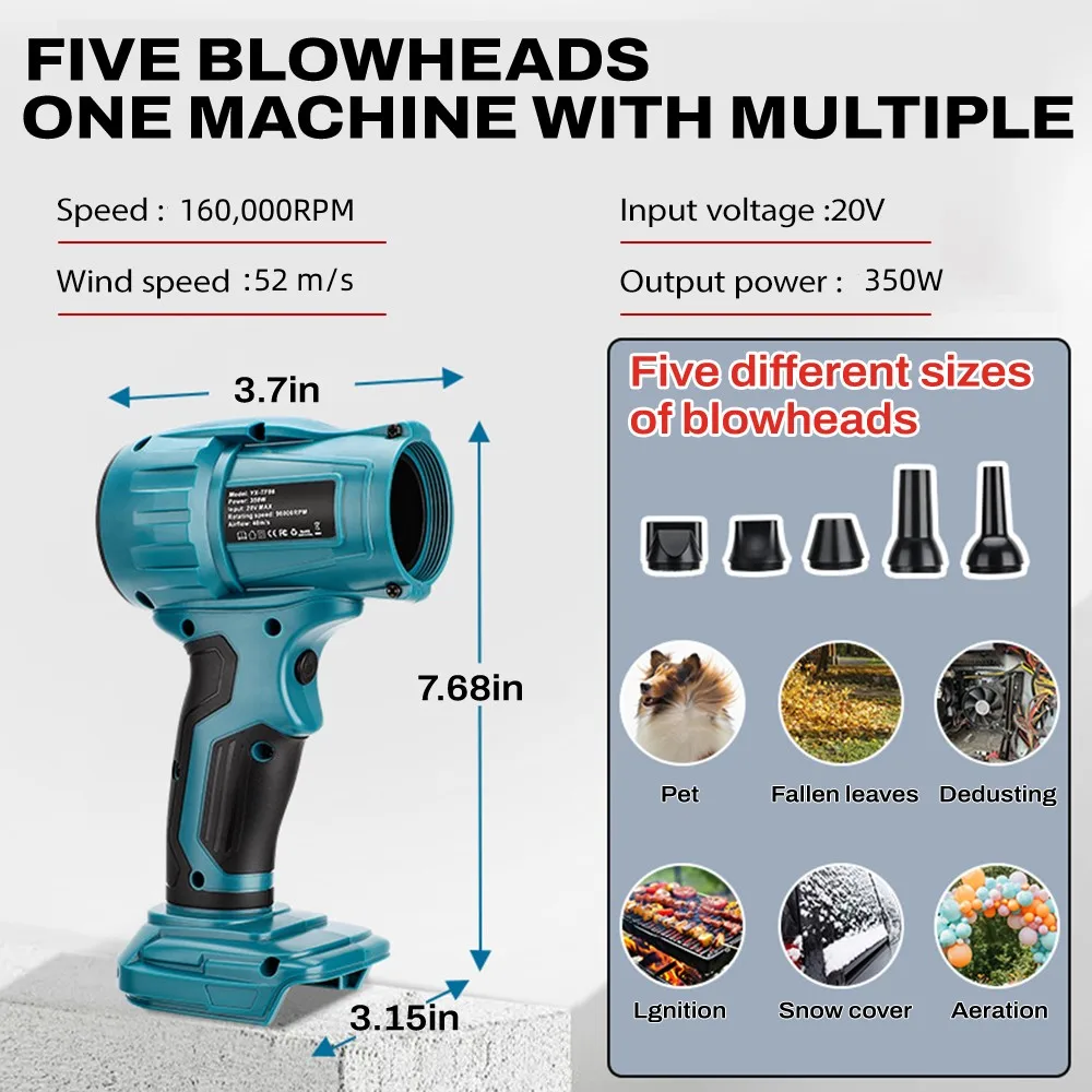 

350W Violent Fan Blow Dryer 160000RPM Brushless Handheld Electric Turbo Jet Fan For Makita/Dewalt/Milwaukee 18V Li-ion Battery
