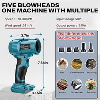 350W Violent Fan Blow Dryer 160000RPM Brushless Handheld Electric Turbo Jet Fan For Makita/Dewalt/Milwaukee 18V Li-ion Battery