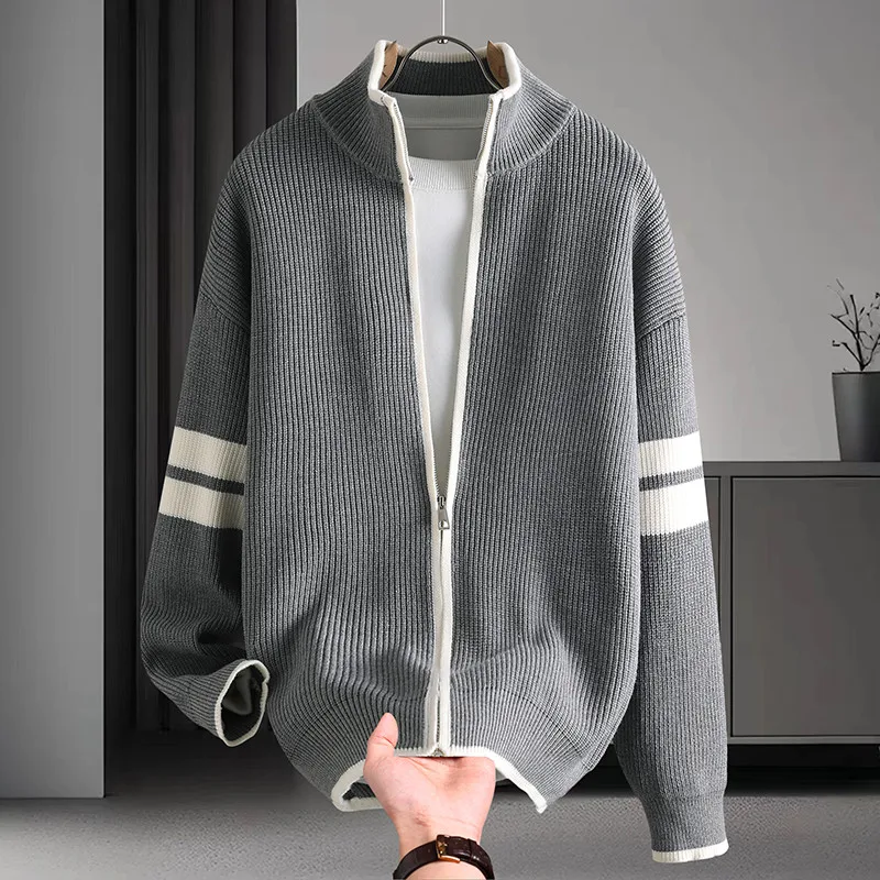 

2025 New Men's Knitted Sweater Casual Zipper Open Front Design Autumn Winter Faionable Loose Fit Comfortable Midweight Yout...