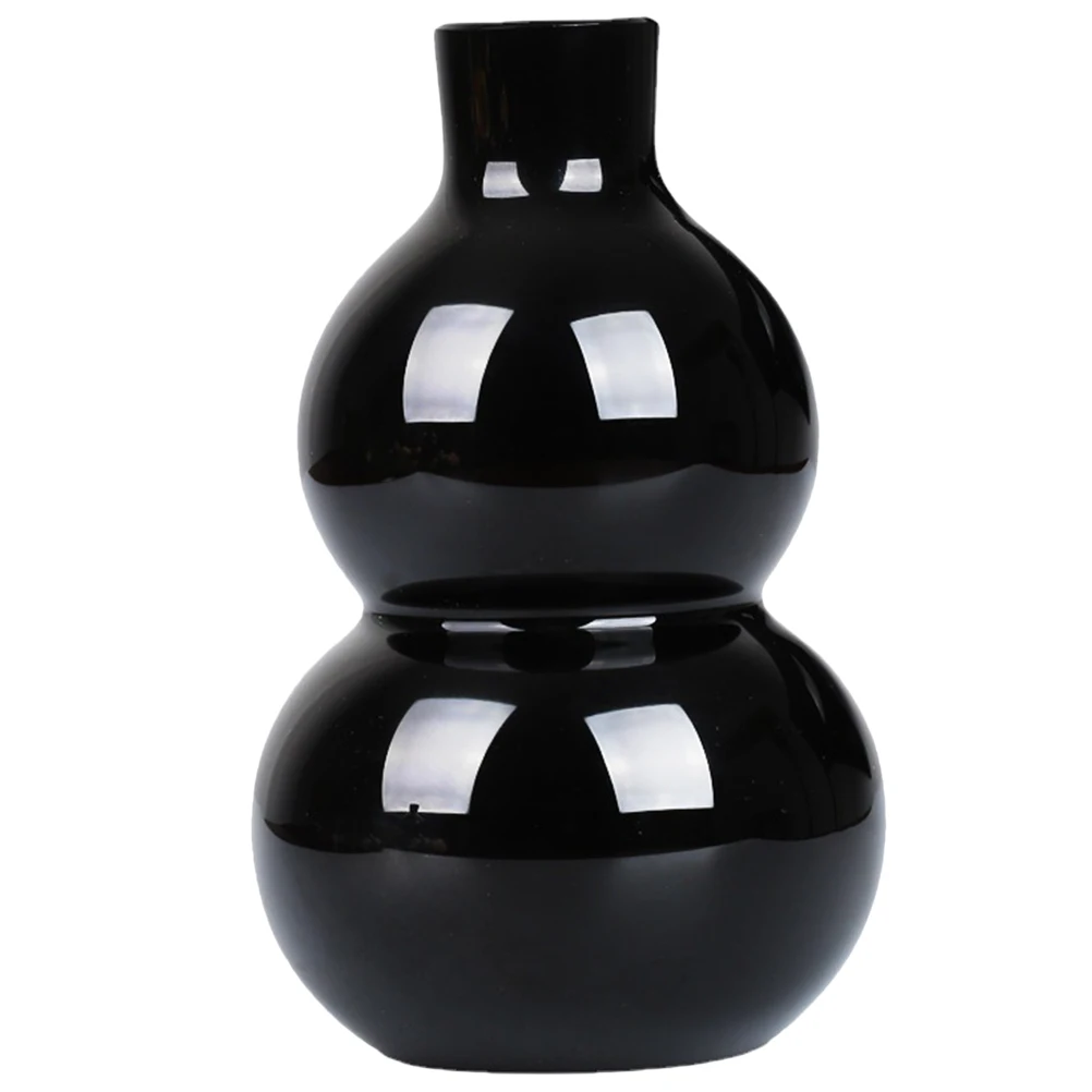 

Obsidian Gourd Ornament Natural Black Round Decorative Figurine Stone Modern Chinese