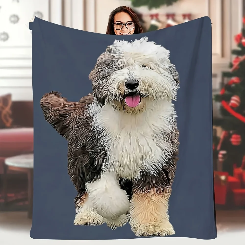 Cozy Dog Portrait Blanket Throw for Sofa Nap Blanket Pet Lover Gift Idea Warm Xmas Throw Blanket for Dog Owner Home Decor
