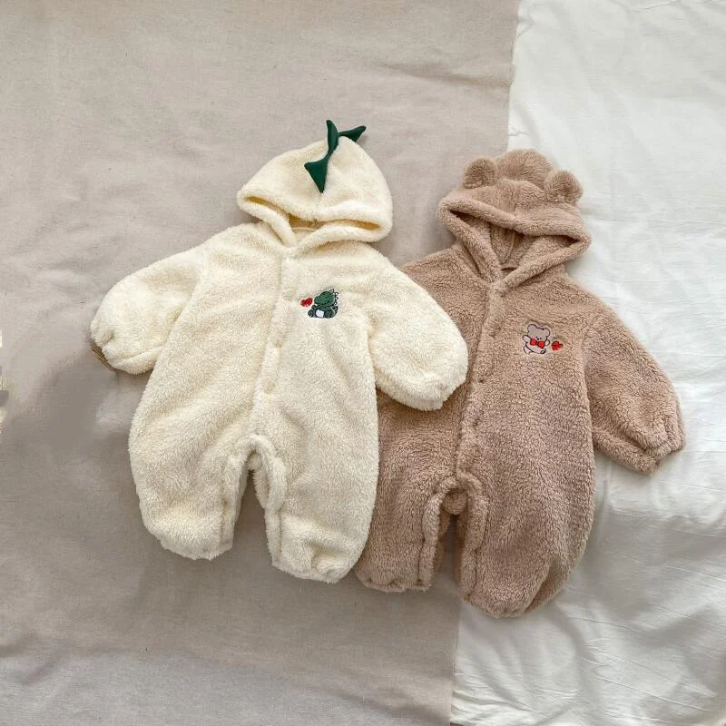 

Autumn Winter Girls Boys Baby Onesie Bodysuit Fleece Lined Warm Cotton Thicken Loungewear Infant Romper Kawaii Kids Clothes