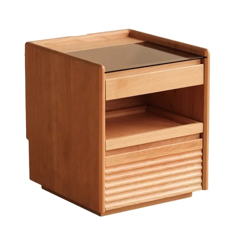 Solid wood bedside table Household bedroom Nordic cherry wood small apartment Japanese cream style high-end bedside storage cabi