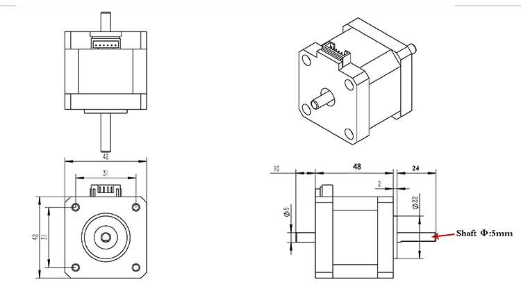 Nema 17 4 Lead Dual Axis Stepper Motor 1.8A 52N.CM 17HS8401S-SZ 2 Phase 1.8 Degree 42BYGH48 CNC Milling Machine 3D Printer Parts