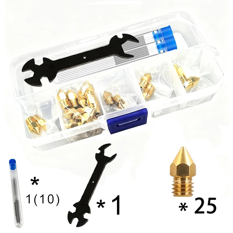 Creality, Set Da 25 Ugelli MK8 Per Stampanti 3D, Ugelli In Ottone Per Estrusori, Con Chiave E Scatola Per Il Trasporto, Compatibili Con Stampanti 3D Ender 3/Ender 5.-image