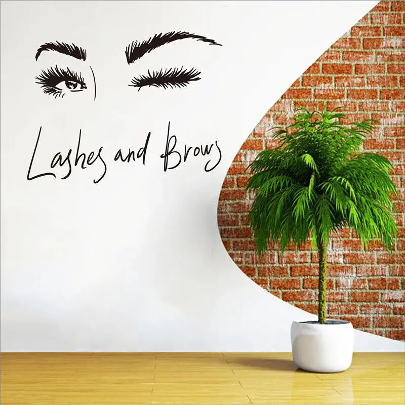 Eye Eyelashes Wall Sticker Lashes Eyebrows Brows Beauty Salon Quote Make Up