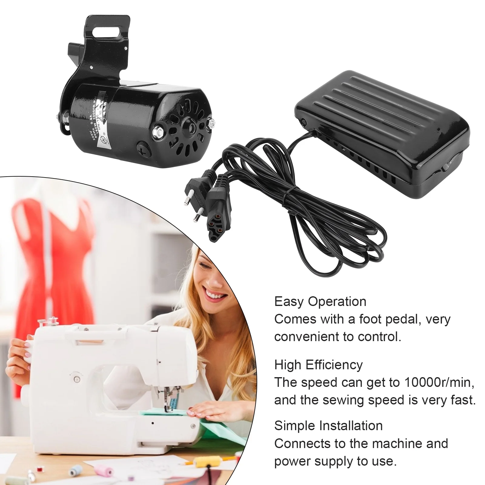 Sewing Machine Motor Kit Household with Foot Pedal Control Belt 180W Sewing Machine Motor with Pedal