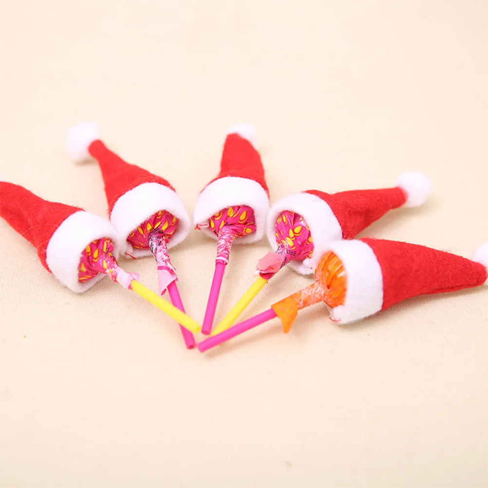 

10Pcs Santa Hats Mini Non-Woven Fabric Christmas Party Lollipop Covers Decoration Table Centerpiece Christmas Ornaments