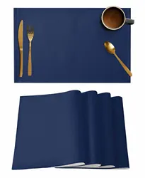 Solid Navy Blue Kitchen Tableware Cup Bottle Placemat Coffee Pads 4/6pcs Desktop Mats