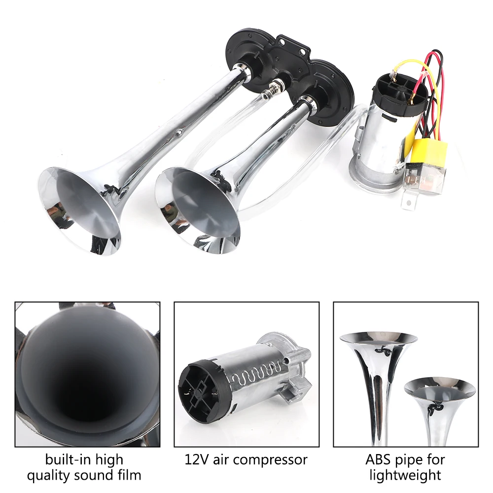 Trompa elétrica do carro do relé de 12v 80a com modificação do compressor de ar 150db alto duplo trombetas hooter 12v para o caminhão do barco da motocicleta