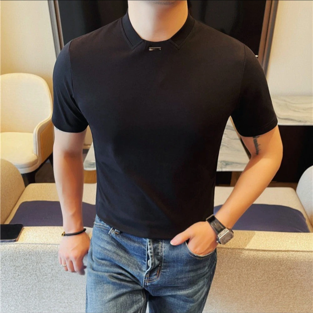 T-shirts d'été pour hommes, manches courtes, coupe ajustée, col rond, t-shirt décontracté uni, streetwear, respirant, tee-shirts de travail
