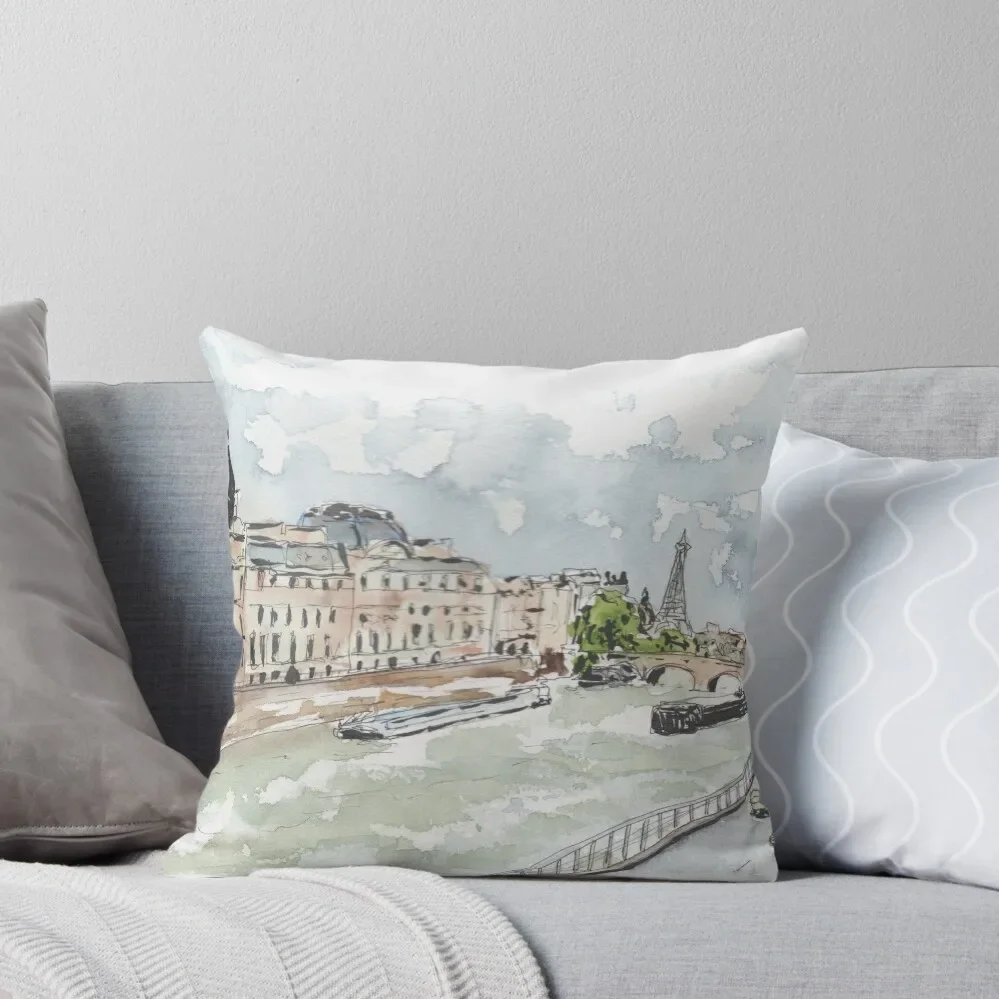 Paris Seine with Eiffel Tower Throw Pillow Luxury Cushion Cover christmas ornaments 2024