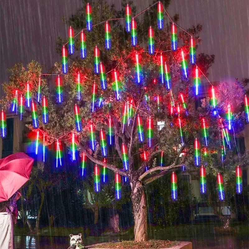 Imagem -04 - Led Meteor Shower String Light Fairy Lights Outdoor Street Party Yard Garland Christmas Tree Decoration Wedding Decoration 32 Tubos 24 Tubos 16 Tubos Tubos