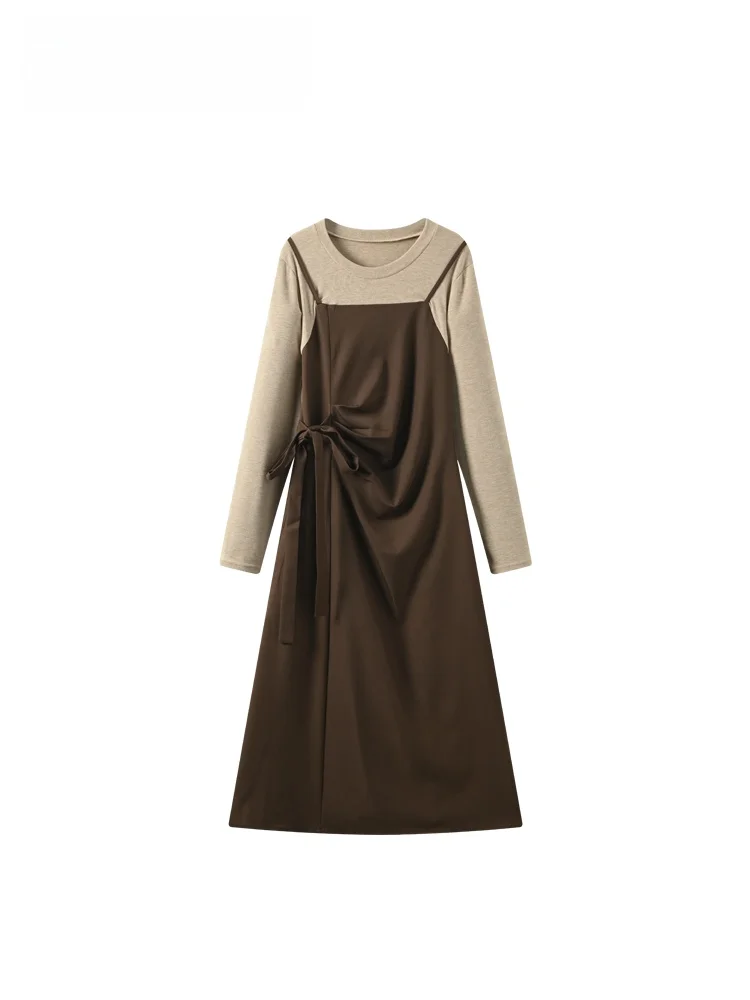 

Женское длинное платье больших размеров Long Sve round Ne Dr, осенне-зимнее модное корейское трикотажное платье трапециевидной формы, трикотажное платье миди Dr for Plump S...