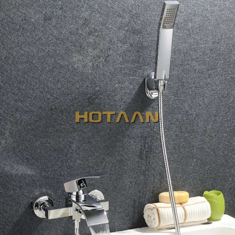 . Polished Chrome Finish New Wall Mounted Waterfall Bathroom Bathtub Handheld Shower Tap Mixer Faucet  YT-5330