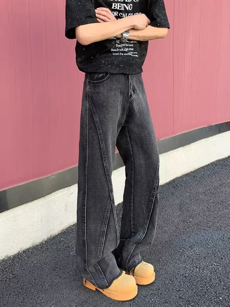 2025 Pantalon Y2Kแฟชั่นสีดําสีเทาSlimซ้อนกางเกงยีนส์กางเกงผู้ชายออกแบบเสื้อผ้าผ้าฝ้ายKpopยาวกางเกงPantaloni Uomo