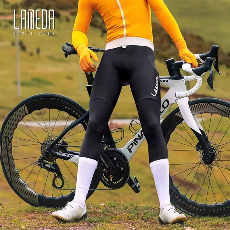 LAMEDA New Cycling Bib Pants Men High Waist With Pockets Autumn Winter Fleece Warm Bicycle Trousers Shock Absorption MTB Road Bi