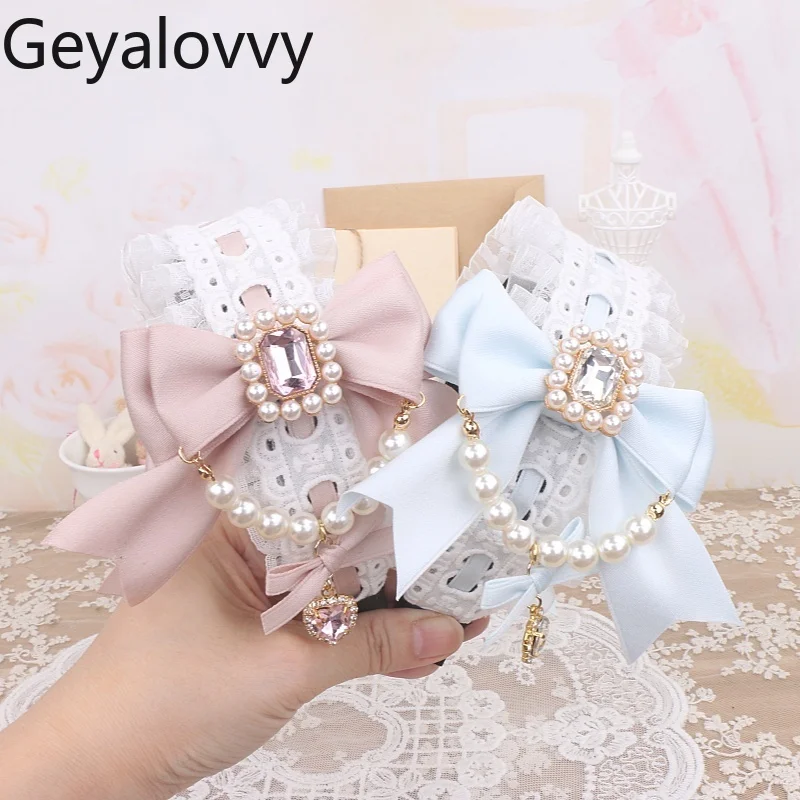 Handgemachte Original japanische Haarschleife Schwerindustrie Perlenschleife Haarnadel Strass Spitze Licht Lolita Stirnband japanische Kopfbedeckung