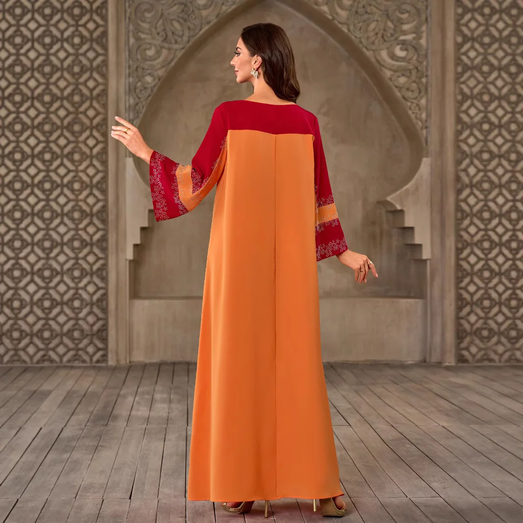 ผู้หญิงมุสลิมเพชร Flare Sleeve Maxi ชุด Abayas ดูไบตุรกี Kaftan Ramadan Jalabiya Caftan ชุด Musulmane Femme Vestido