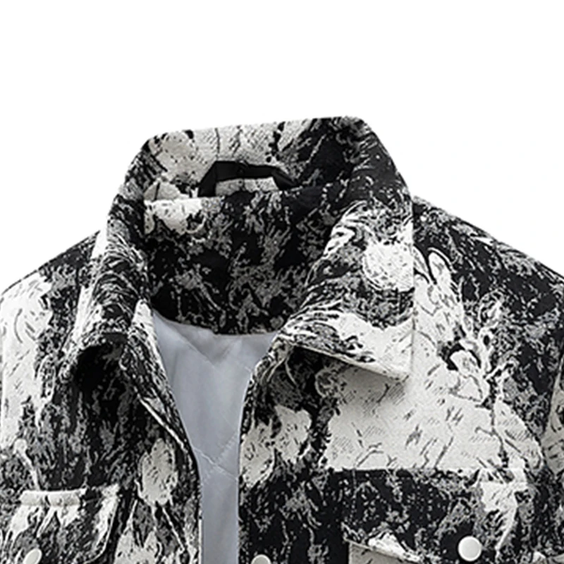 الفنية الأزهار طباعة التلبيب عمال الرجال مبطن سترة فضفاضة المتخصصة تصميم معطف دافئ عمال التلبيب سترة فضفاضة المتخصصة تصميم معطف العصرية الرجال الشتاء الزي الأساسية