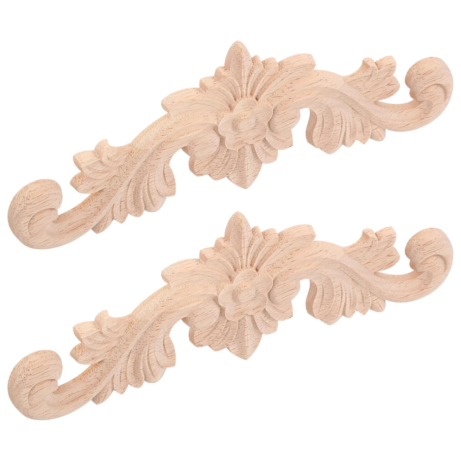 

2 Pcs Solid Wood Flower Carved Appliques 22x6cm Wardrobe Decorative Onlays for Furniture DIY Cabinet Door Accessories