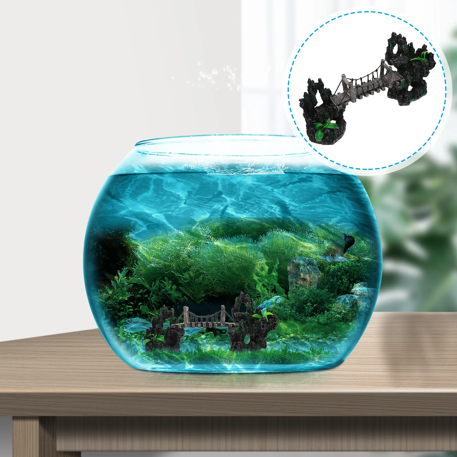 خزان الأسماك جسر تعليق الراتنج ديكور الزينة الإبداعية حوض السمك الديكور الجنينة الراتنج الحرفية جسر تحت الماء
