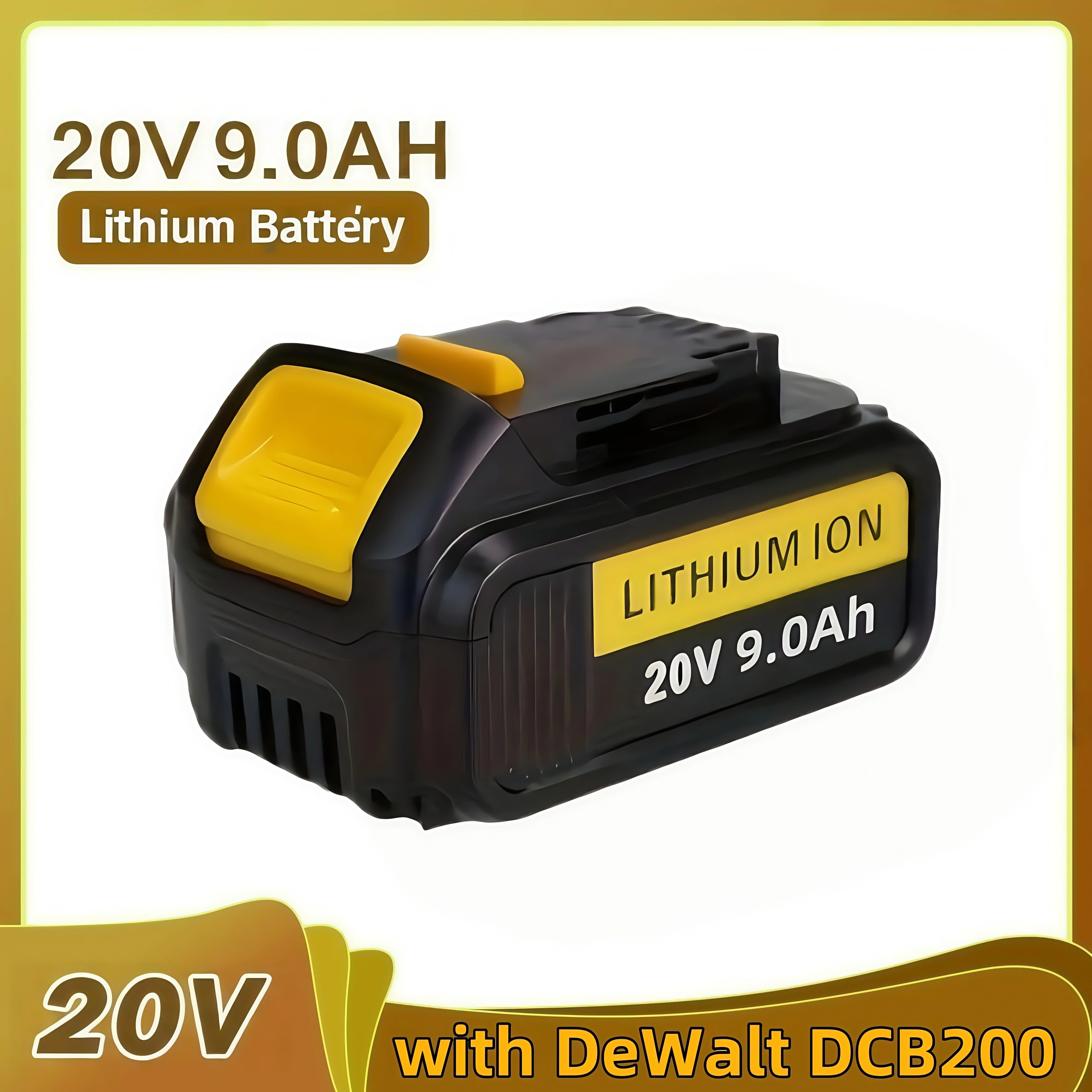 

Сменная литиевая батарея DCB200 20В 9.0Ач для Dewalt 18В DCB184 DCB200 DCB182 DCB180 DCB181 DCB182 DCB201 DCB206