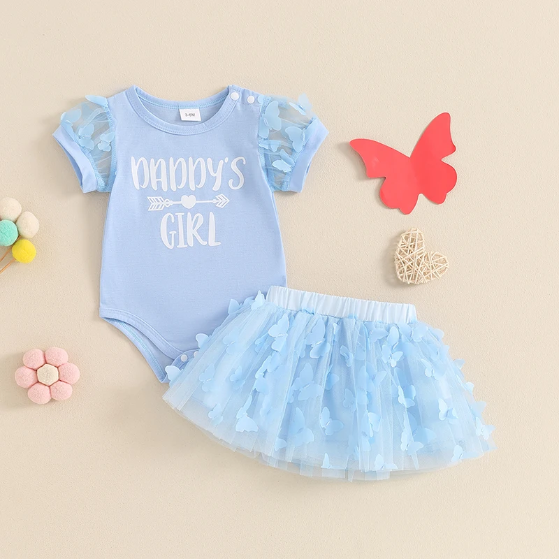 

Baby Girl Summer Outfits Short Sleeve Romper 3D Butterfly Tutu Skirt Headband Set Newborn Clothes