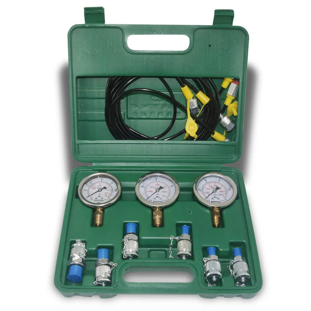 

Excavator Hydraulic Pressure Meauring Device Hydraulic Pressure Gauge Kit with 6 Test Couplings 3 Pressure Gauges 3 Test Hose