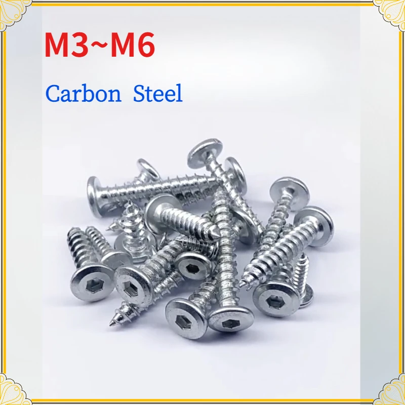 Hexagon Hex Socket Hypotenuse Flat Head Ultra Thin Head White Zinc Carbon Steel Self Tapping Wood Screw M3 M3.5 M4 M5 M6