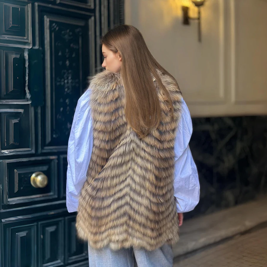 Natuurlijk wasbeerbont Vest Lang natuurlijk bont Vest Crop bontjas Nieuwe Outerwears Warm luxe mouwloos bont voor dames