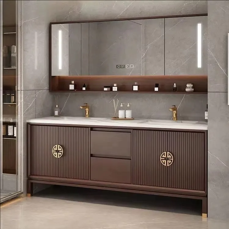 &c Wall-Mounted Wood Mirror Bathroom Vanity Ceramic Basin Modern Design Soft Closing Drawers Water Resistant Easy Clean
