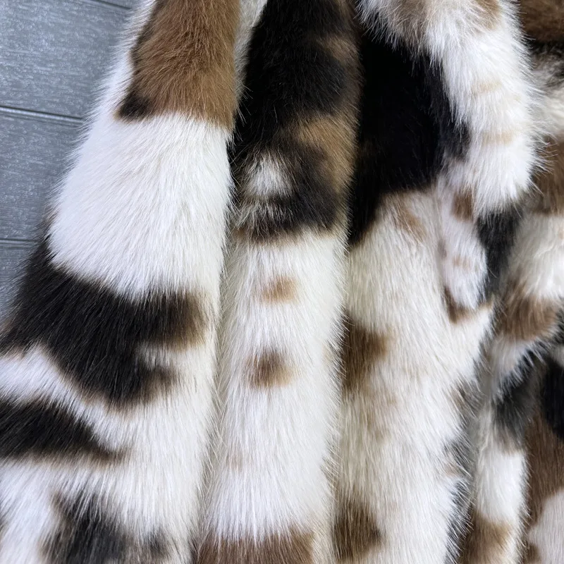 New Fashion Thick Faux Fox Fur Coat for Women Contrast Color Suit Collar Warm Overcoat Female Trendy Coat Women Winter Jacket