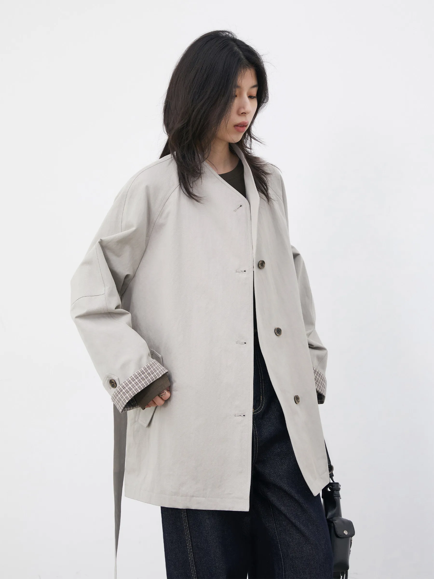 CHIC VEN Fashion Women Mid-length Trench Coat Loose Casual Minimalist Patchwork Plaid Female Windbreaker Belt Spring Summer 2026
