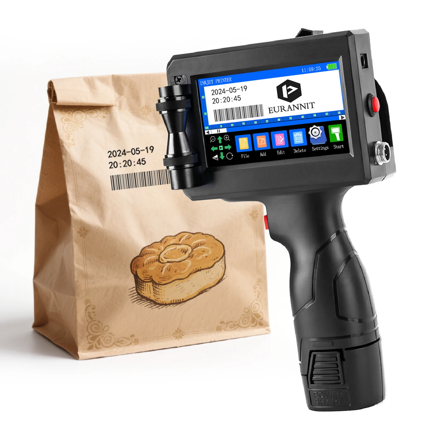 EURANNIT E15 12,7/25,4mm Etikettendrucker Handgehaltener Tintenstrahldrucker QR-Code Barcode Chargennummer Datum Logo Verfallsdatum Codiermaschine