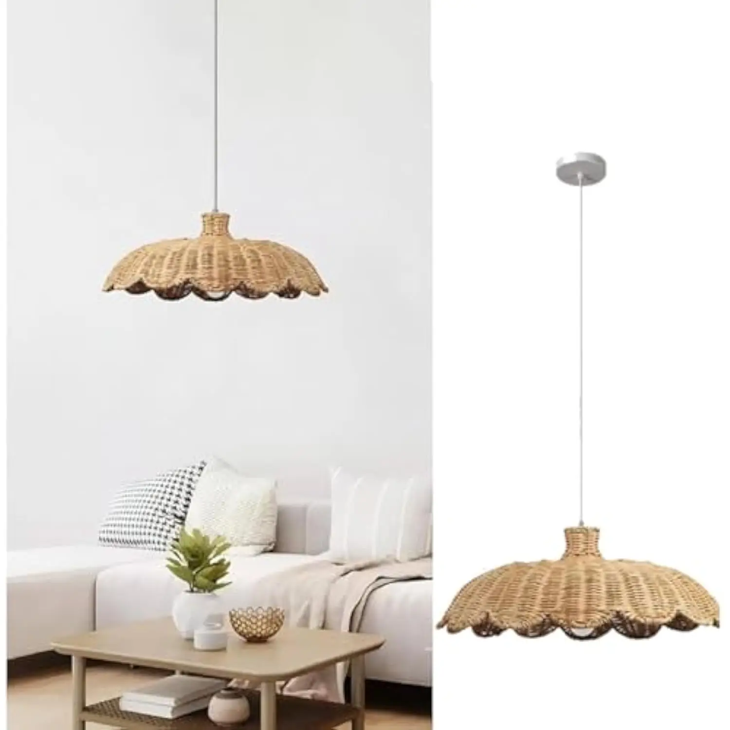 

Rattan Pendant Light Hand-Woven Wicker Pendant Light with Adjustable Cord 47.2 Inch, Boho Light Fixture Ceiling Rattan Chandelie