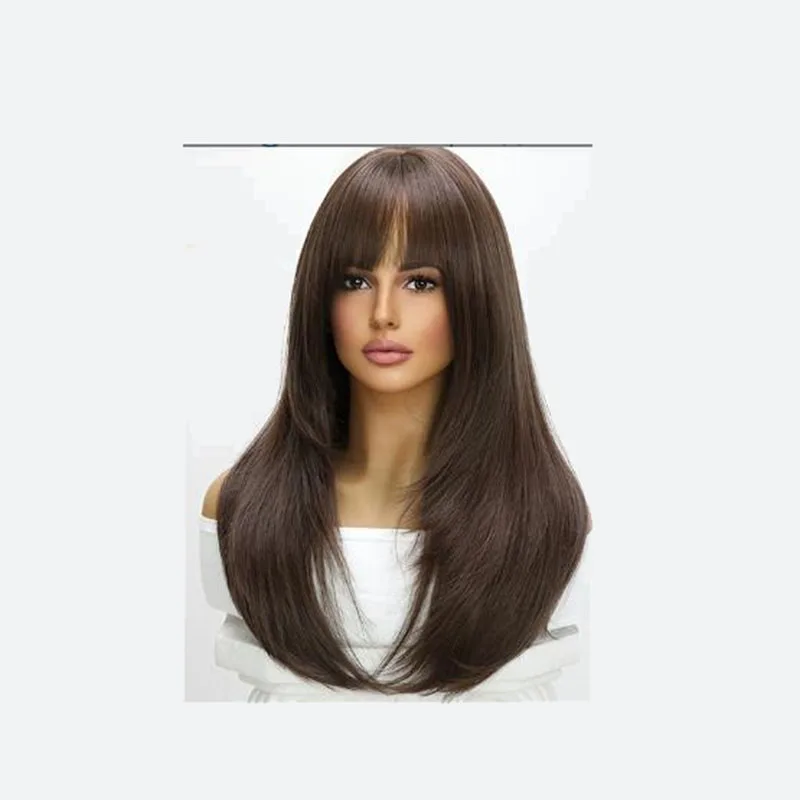 Elegant tea chestnut brown wig, portable and wearable, suitable for both home and outdoor use, with a natural texture