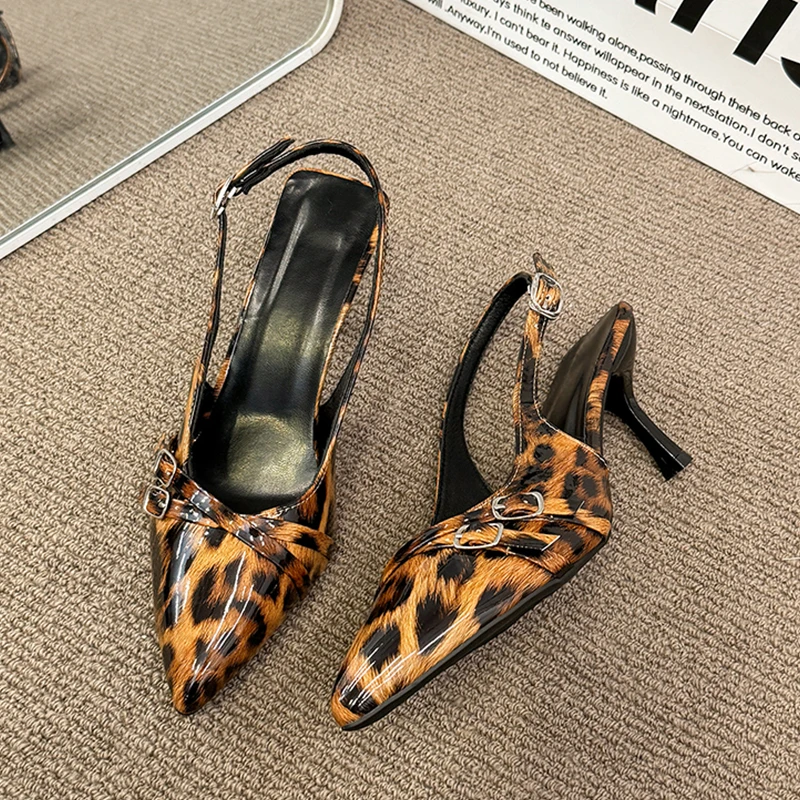 Damen-Sandalen mit Leopardenmuster, Sexy High Heels, Spitze Luxus-Pumps, Marken-Slipper mit Schnalle, Elegante Flip-Flops für Damen