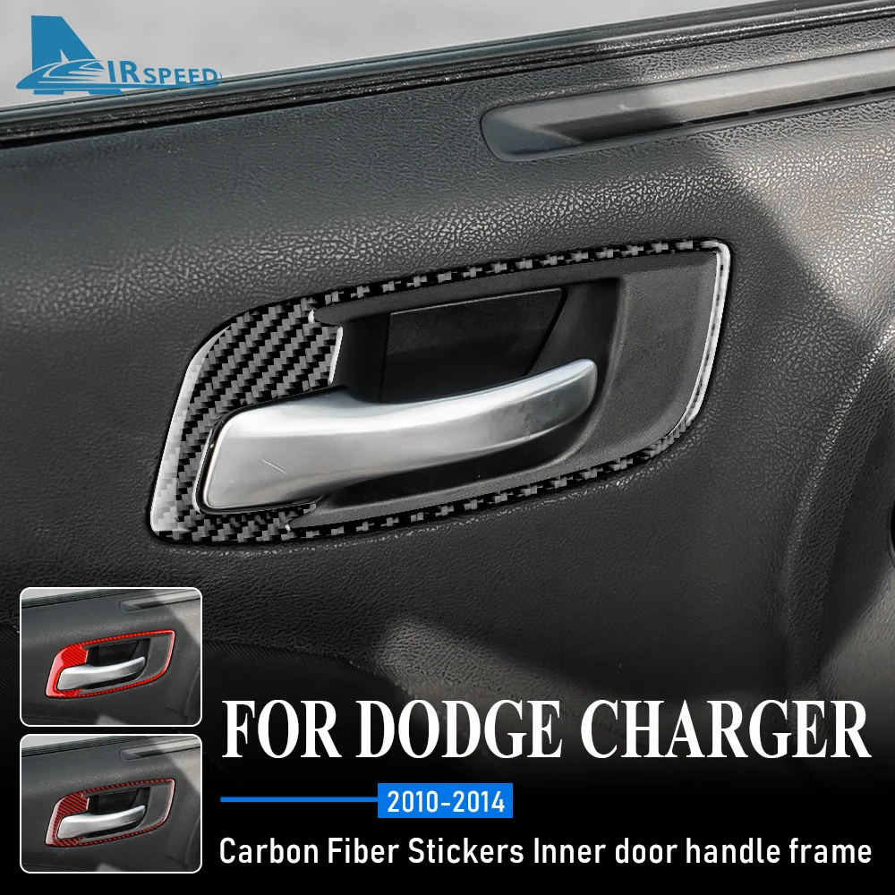 AIRSPEED Carbon Fiber for Dodge Charger 2010 2011 2013 2014 Accessories Interior Trim Car Side Door Handle Cover Frame Sticker