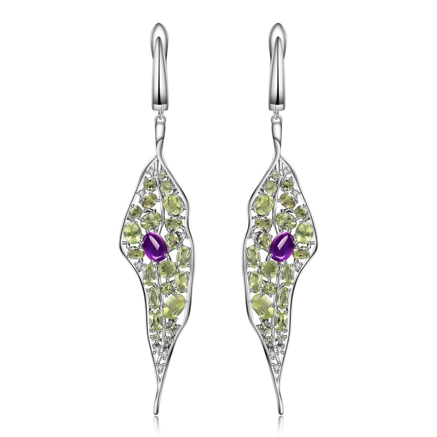 

Abiding Natural Amethyst Peridot Gemstone Drop Earrings 925 Sterling Sliver Vintage Palace Long Earrings Women Jewelry