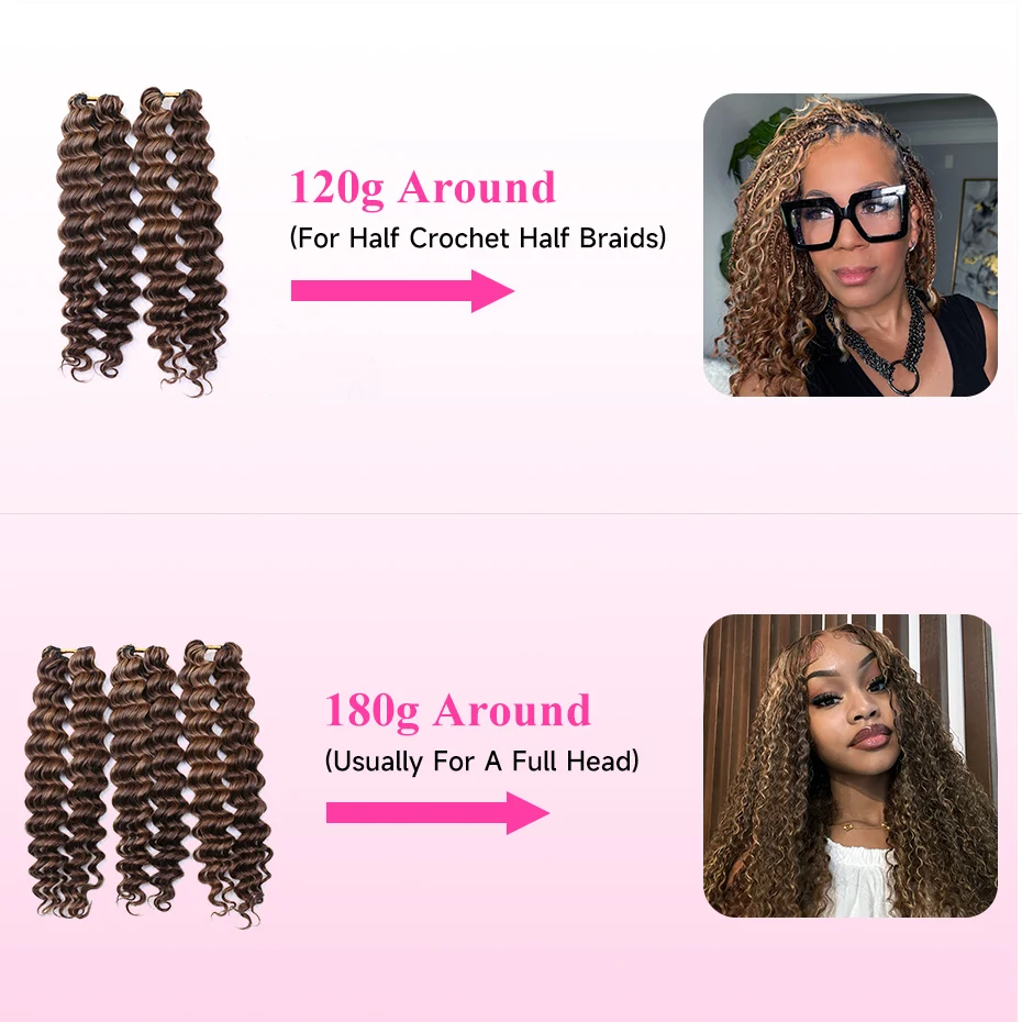 Highlight Deep Wave Feather Crochet Echthaar Unsichtbare Wunderknoten Haarverlängerung 100% Echthaar Farbige Boho Zöpfe – Detail 7