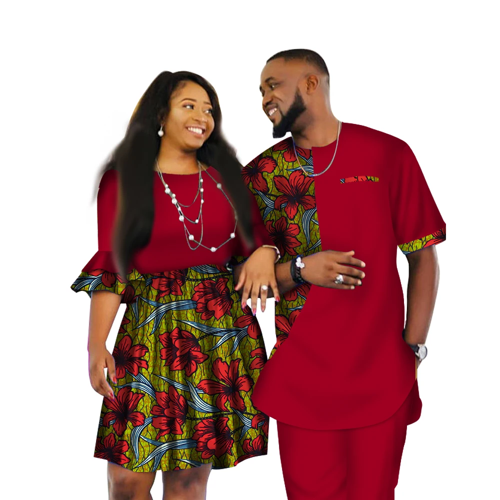 

African Couple Clothes African Dashiki Print Two Piece Set Couple African Clothing for Lovers Men's Pants Set Women Dress WYQ80