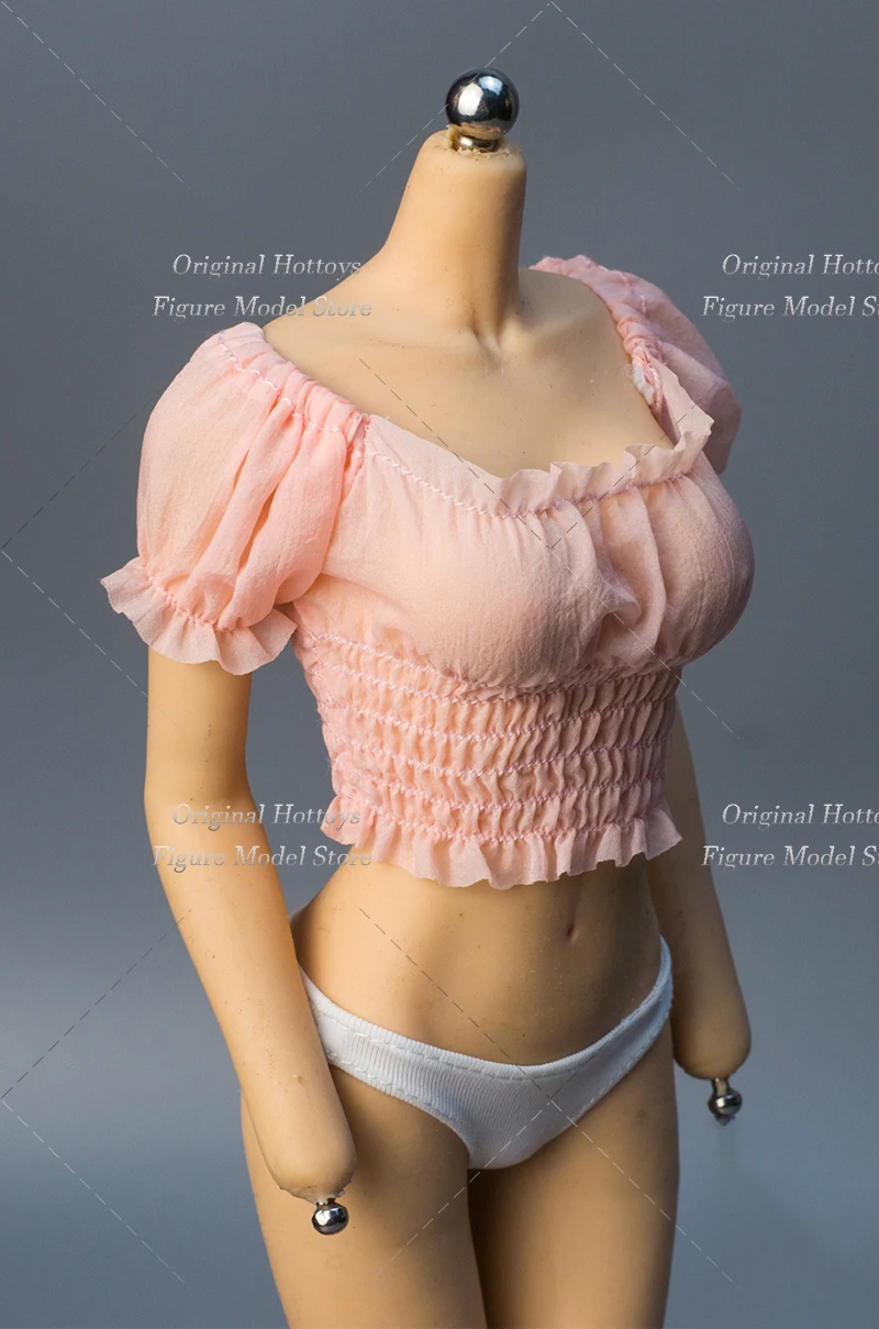 Em estoque escala 1/6 feminino soldado roupas acessório manga puff cor sólida magro camiseta caber 12 polegadas modelo de figura de ação